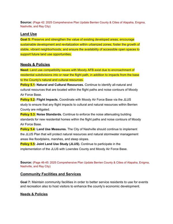 Land Use Goals and Needs --Comprehensive Plan