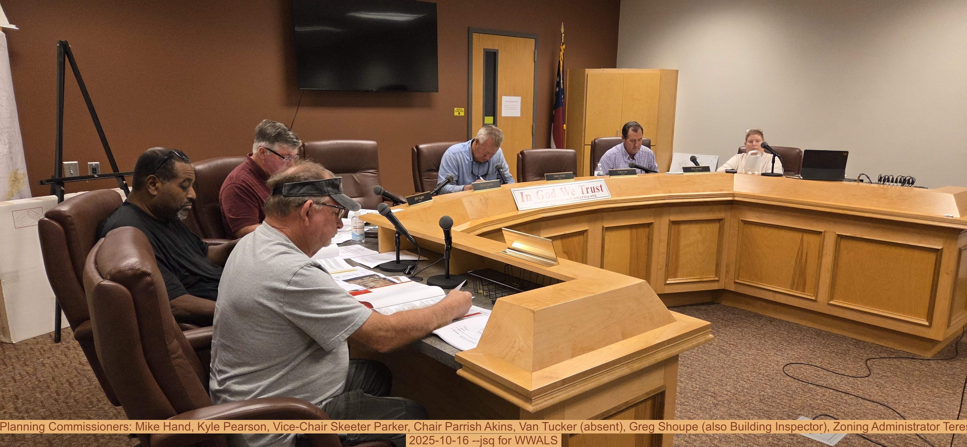 Berrien Planning Commissioners: Mike Hand, Kyle Pearson, Vice-Chair Skeeter Parker, Chair Parrish Akins, Van Tucker (absent), Greg Shoupe (also Building Inspector), Zoning Administrator Teresa Willis, 2025-10-16 --jsq for WWALS