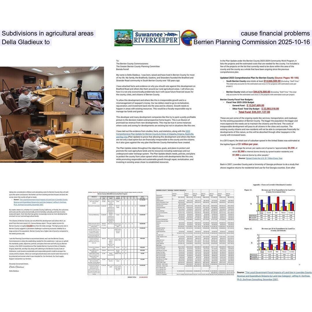 Subdivisions in agricultural areas cause financial problems --Della Gladieux to Berrien Planning Commission 2025-10-16