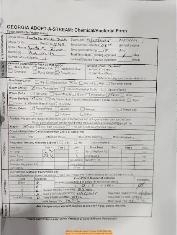 Mills Dock Results, Santa Fe River @ NW 282nd Dr 2025-10-15
