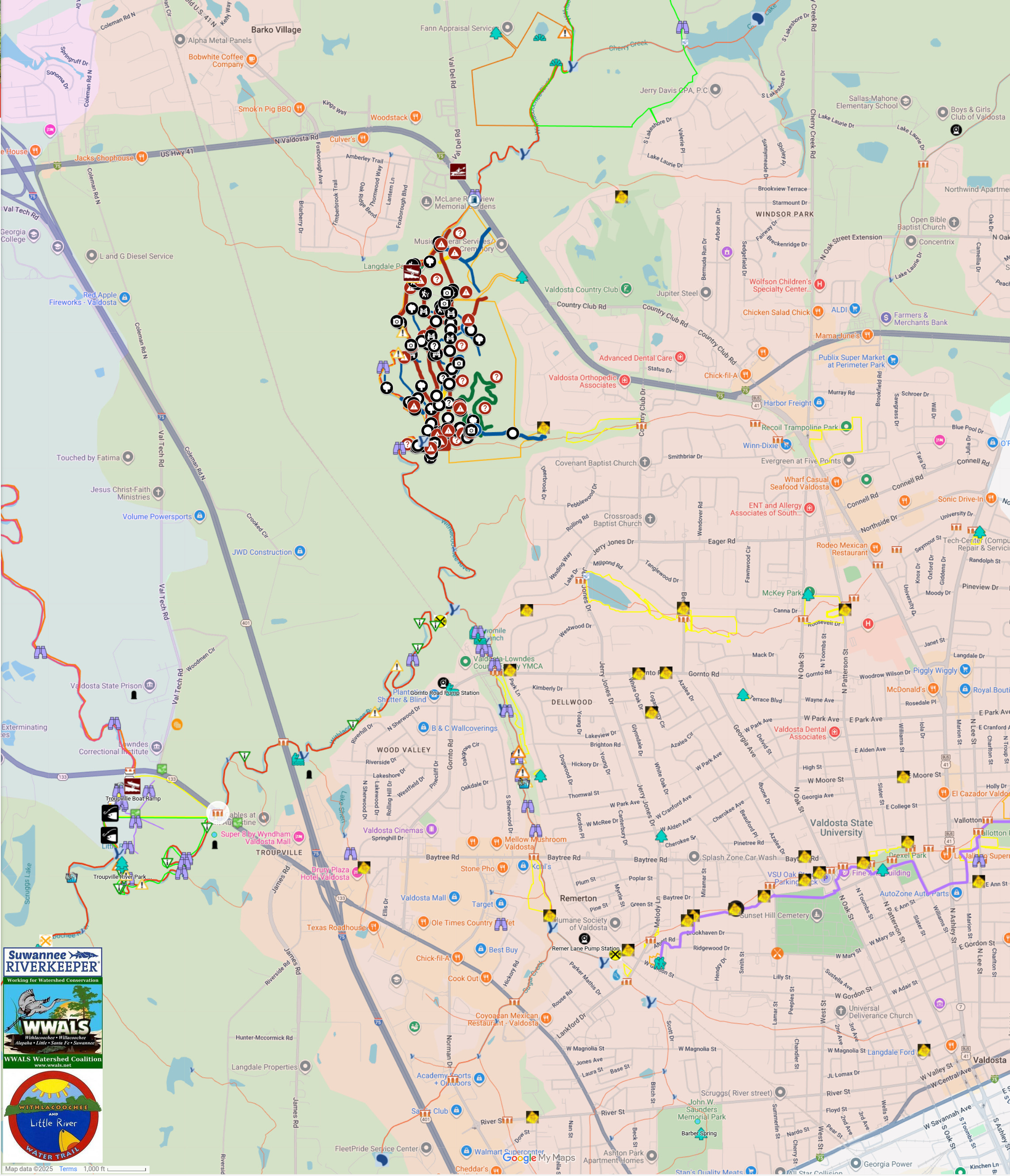 Map: GA 133 Bridge, Withlacoochee River, Sugar Creek --WLRWT