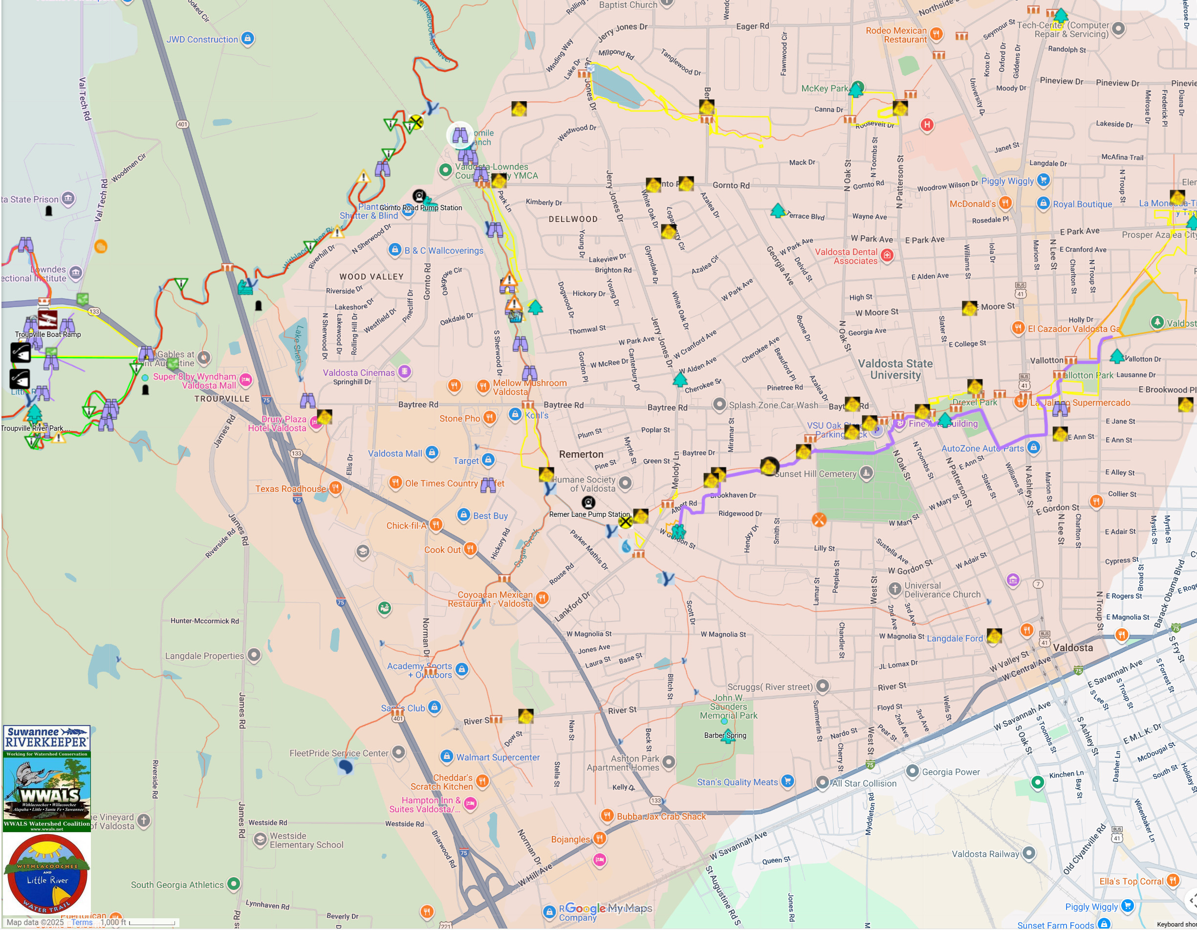 Map: Sugar Creek, Two Mile Branch, One Mile Branch, Hightower Creek --WLRWT 2025-10-19