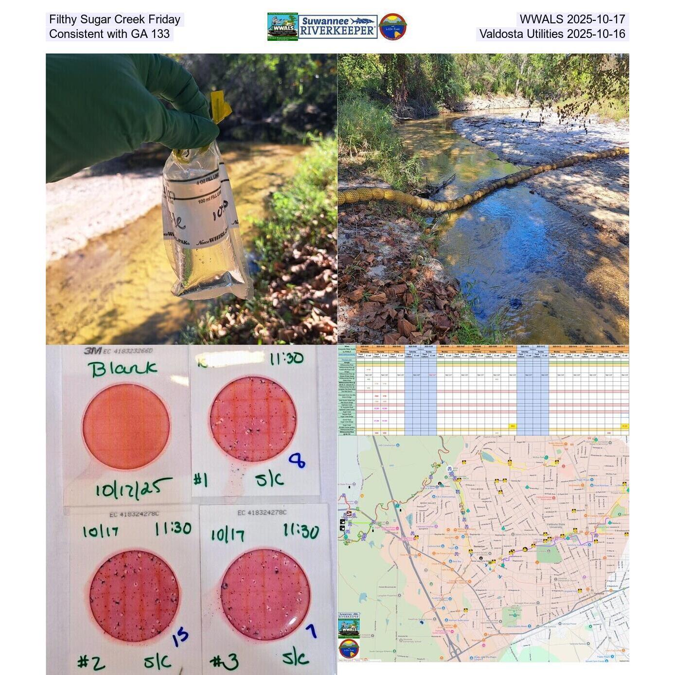 Filthy Sugar Creek Friday, WWALS 2025-10-17, Consistent with GA 133, Valdosta Utilities 2025-10-16