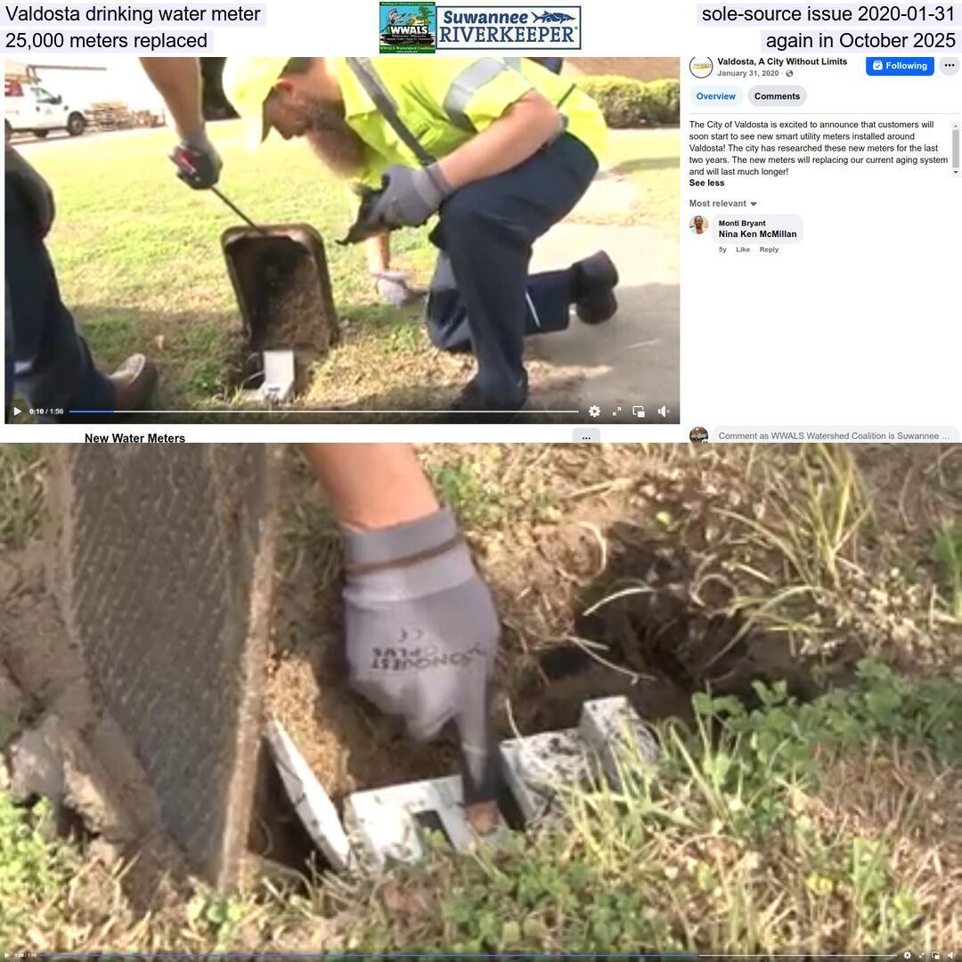 Valdosta drinking water meter sole-source issue 2020-01-31, 25,000 meters replaced again in October 2025