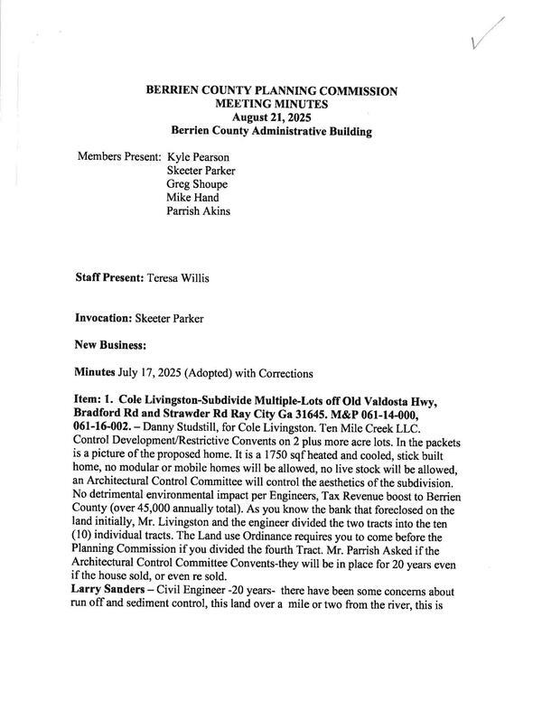 [Minutes, 2025-08-21 --Berrien County Planning Commission]