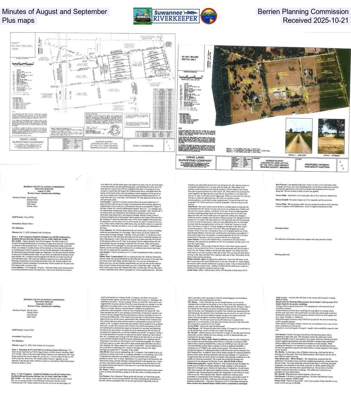 Minutes of August and September, Berrien Planning Commission, Plus maps, Received 2025-10-21