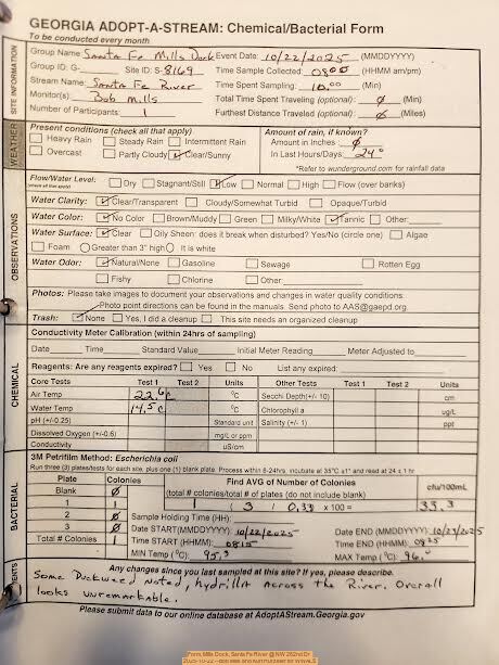 Form, Mills Dock, Santa Fe River @ NW 282nd Dr 2025-10-22 --Bob Mills and Kurt Hurzeler for WWALS