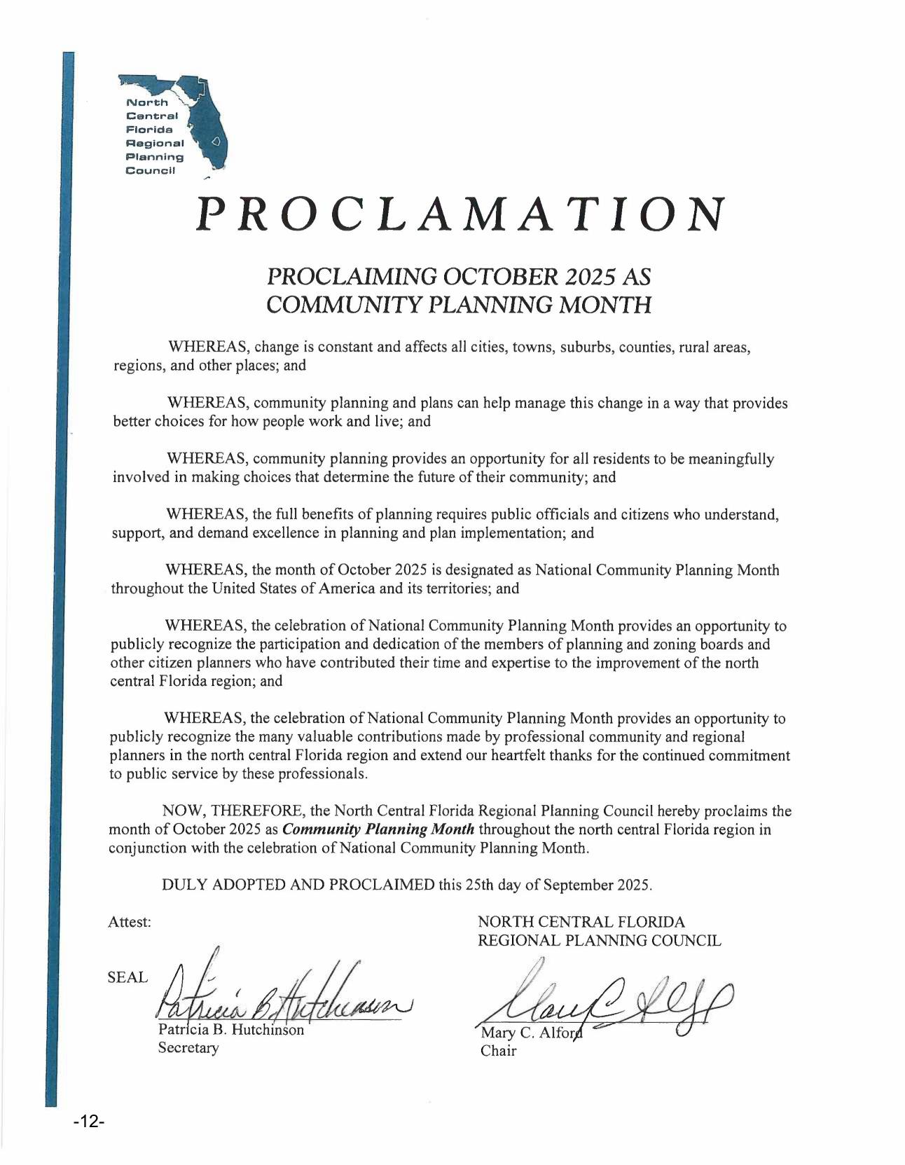 Proclamation: Community Planning Month October 2025