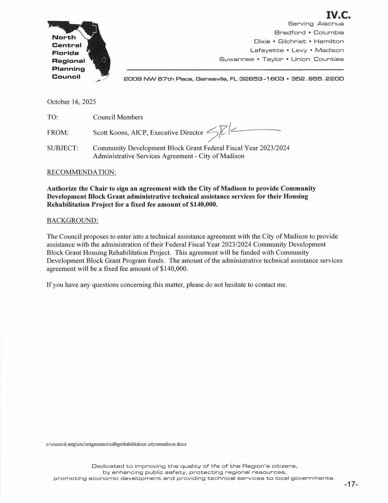 CDBG Agreement with City of Madison