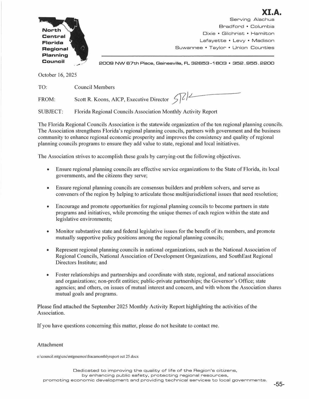 Florida Regional Councils Association Monthly Activity Report