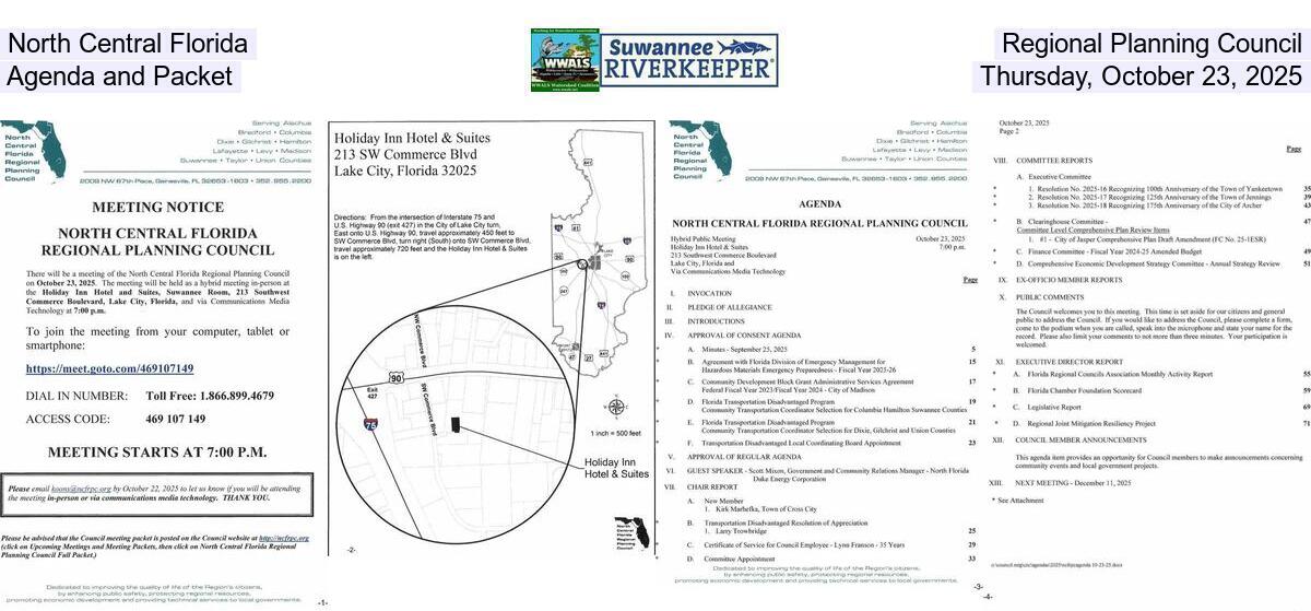 North Central Florida Regional Planning Council, Agenda and Packet, Thursday, October 23, 2025