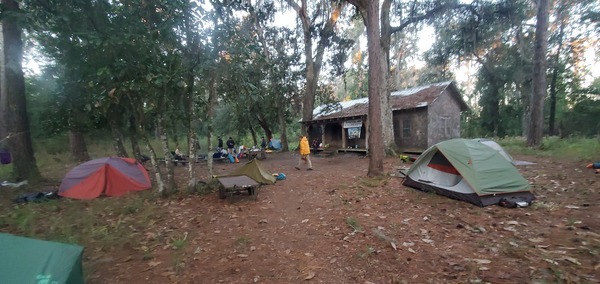 [Hebard Cabin, morning tents, Floyds Island, 2023-11-05, 07:03:10, 30.8562662, -82.2664029]