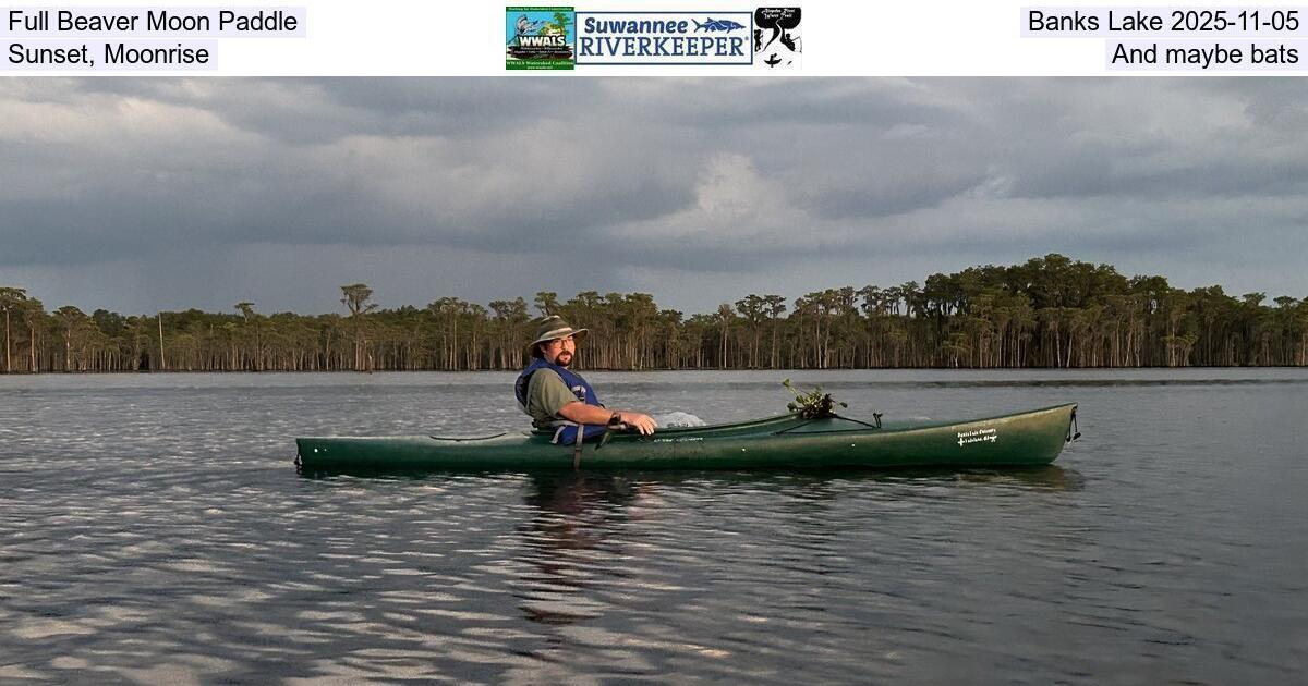 Full Beaver Moon Paddle, Banks Lake 2025-11-05, Sunset, Moonrise, and maybe bats