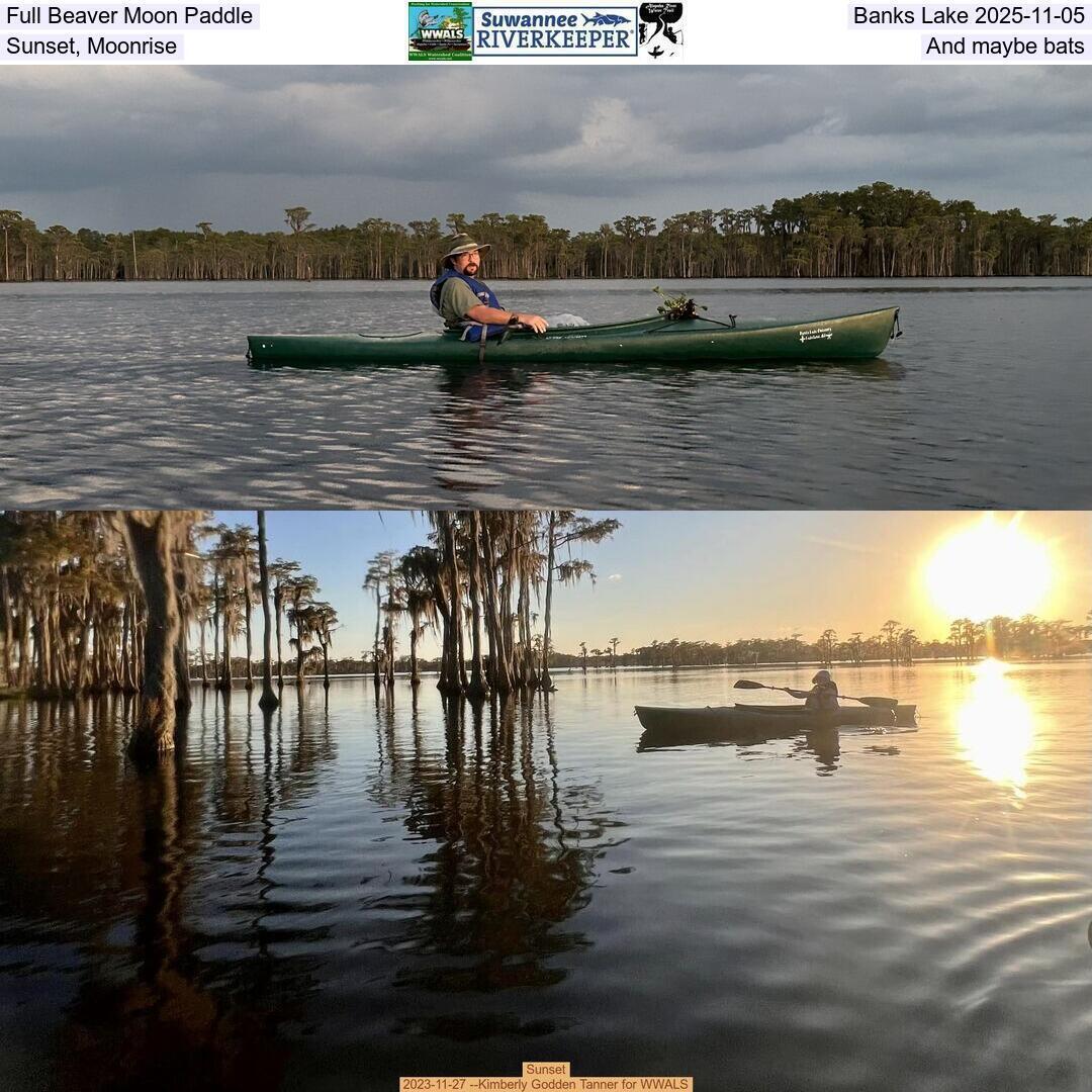Full Beaver Moon Paddle, Banks Lake 2025-11-05, Sunset, Moonrise, and maybe bats
