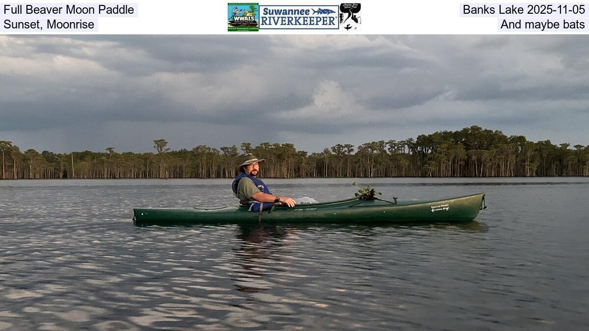 Full Beaver Moon Paddle, Banks Lake 2025-11-05, Sunset, Moonrise, and maybe bats