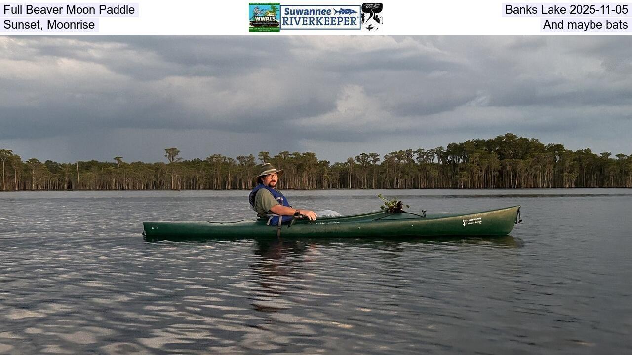 Full Beaver Moon Paddle, Banks Lake 2025-11-05, Sunset, Moonrise, and maybe bats
