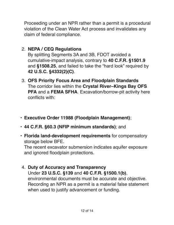 2. NEPA / CEQ Regulations 3. OFS Priority Focus Area and Floodplain Standards 4. Duty of Accuracy and Transparency