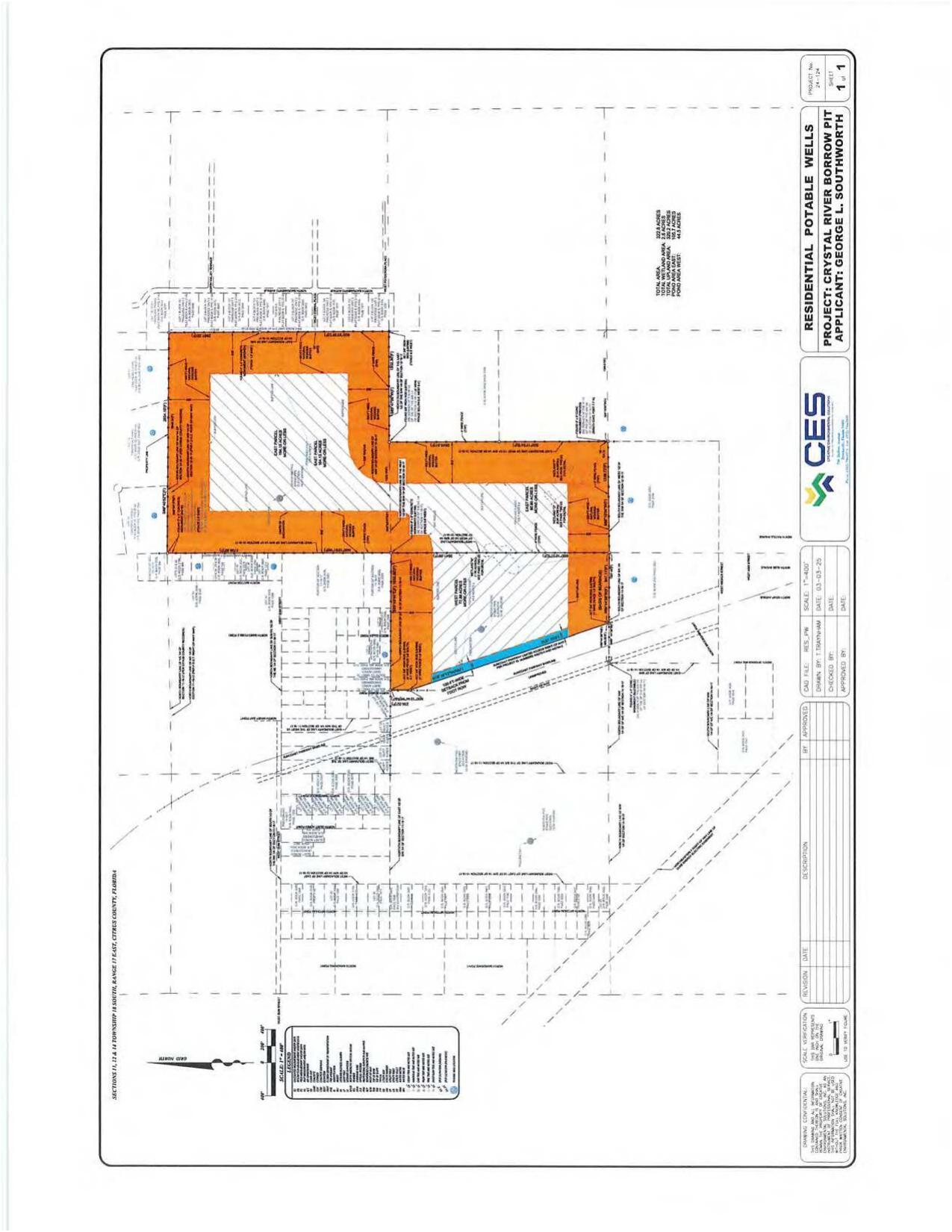 Map: Residential Potable Wells, Project: Crystal River Borrow Pit