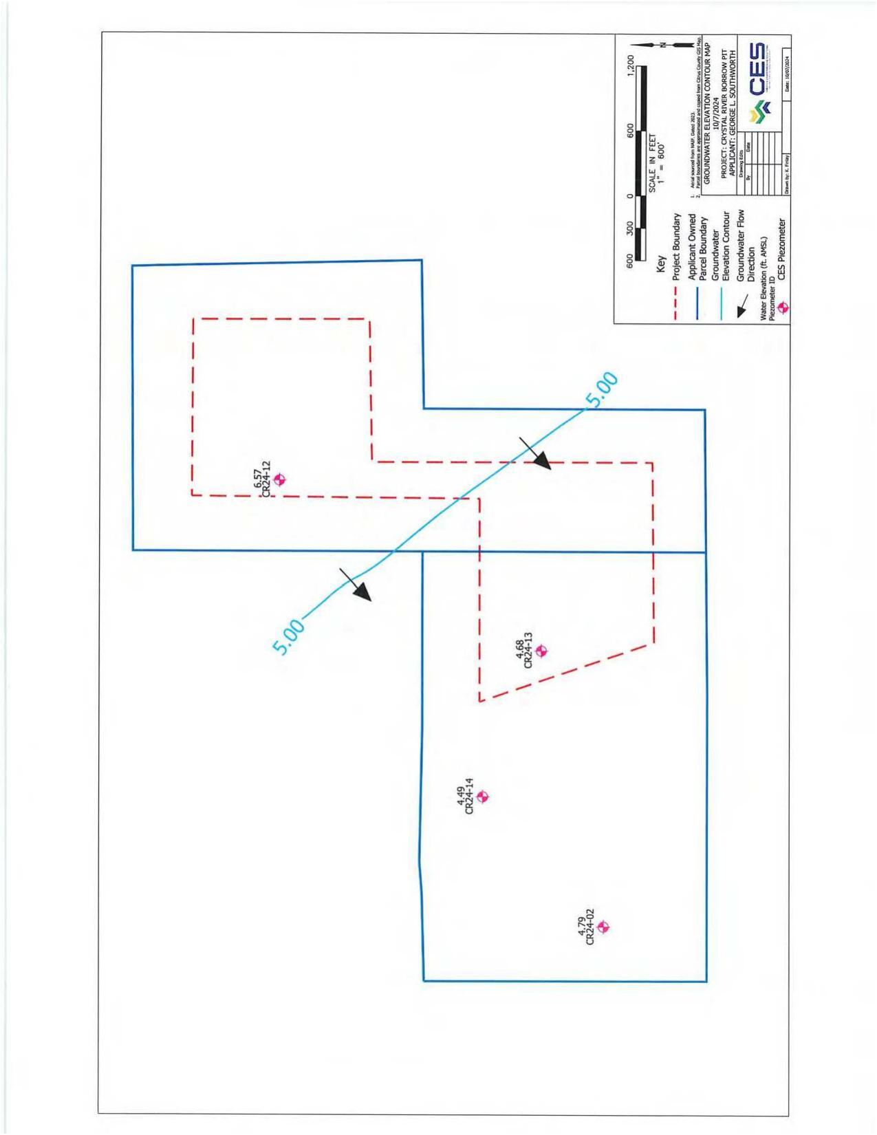 Map: Groundwater Elevation Contour Map, Project: Crystal River Borrow Pit