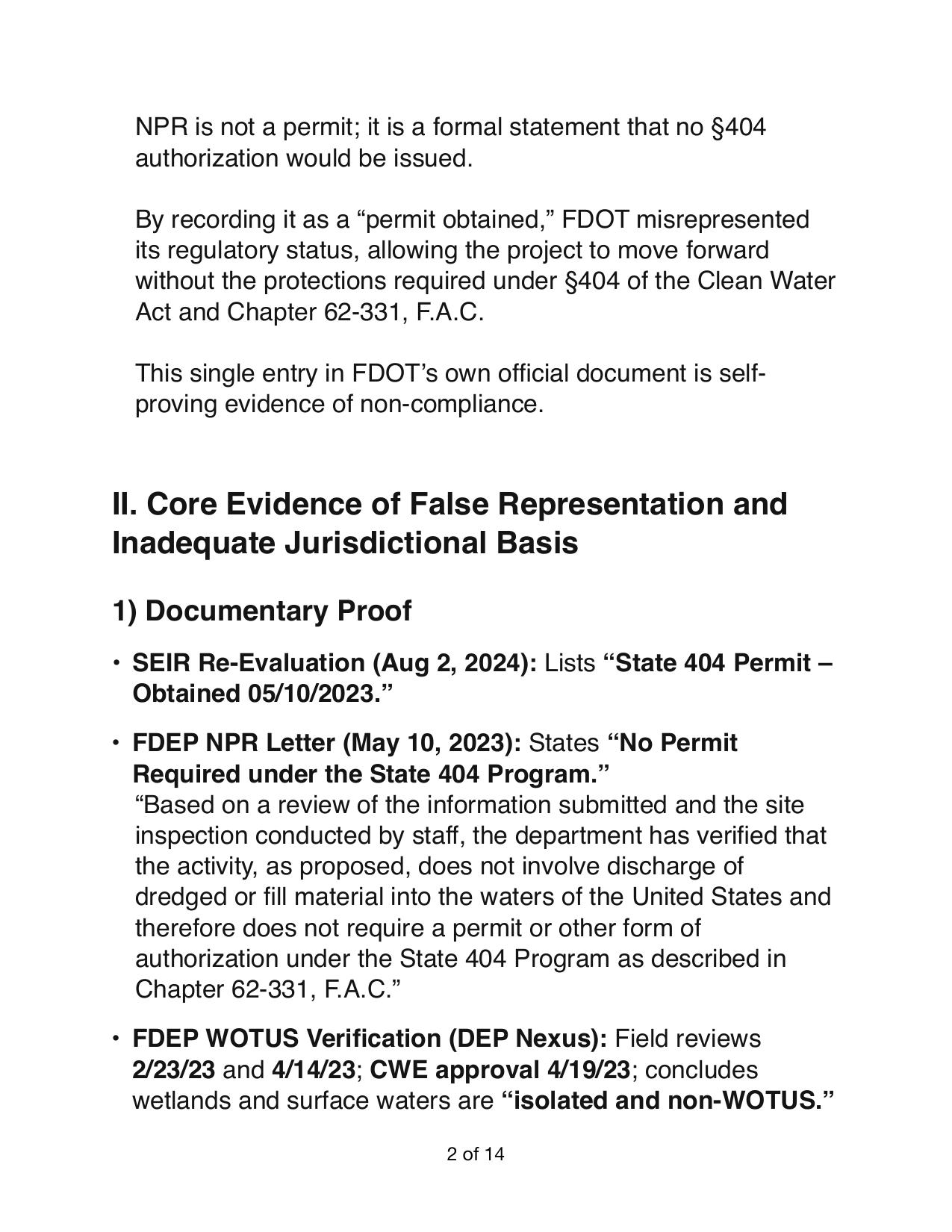 II. Core Evidence of False Representation and Inadequate Jurisdictional Basis