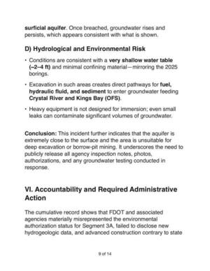 [D) Hydrological and Environmental Risk VI. Accountability and Required Administrative Action]
