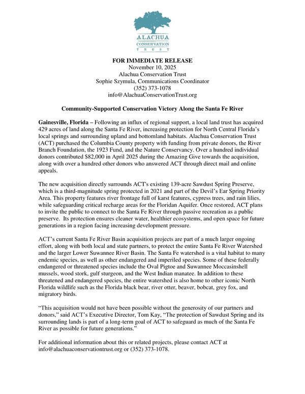 [Community-Supported Conservation Victory Along the Santa Fe River]