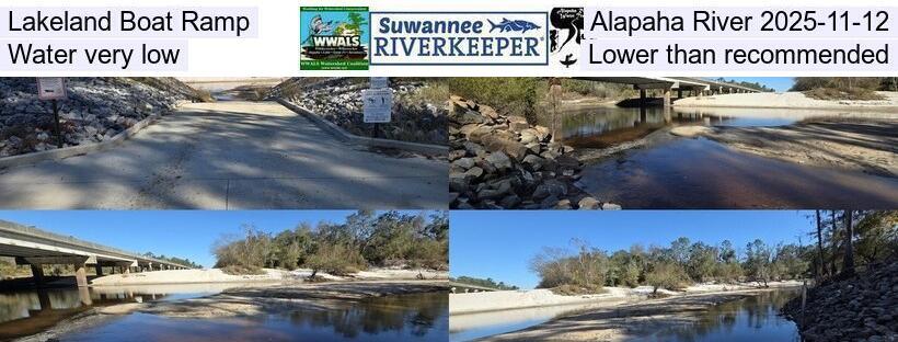 Lakeland Boat Ramp, Alapaha River 2025-11-12, Water very low, Lower than recommended