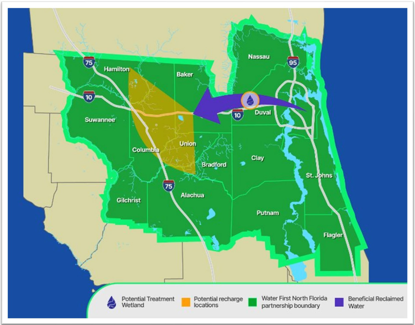 Map: Potential Treatment Wetland and Recharge Locations 2025-11-12 --SJRWMD