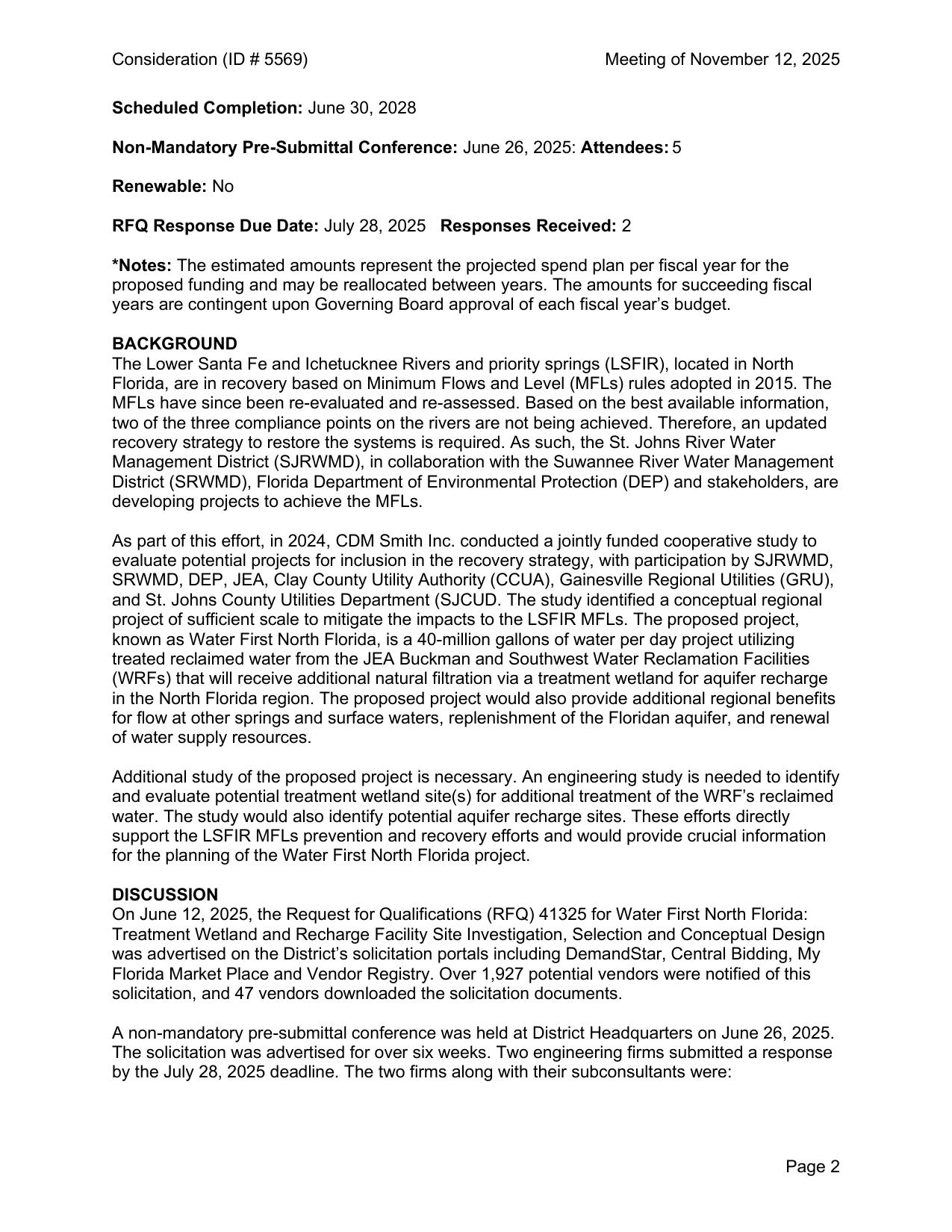 RFQ Response Due Date: July 28, 2025 Responses Received: 2, 2025-11-12 --SJRWMD