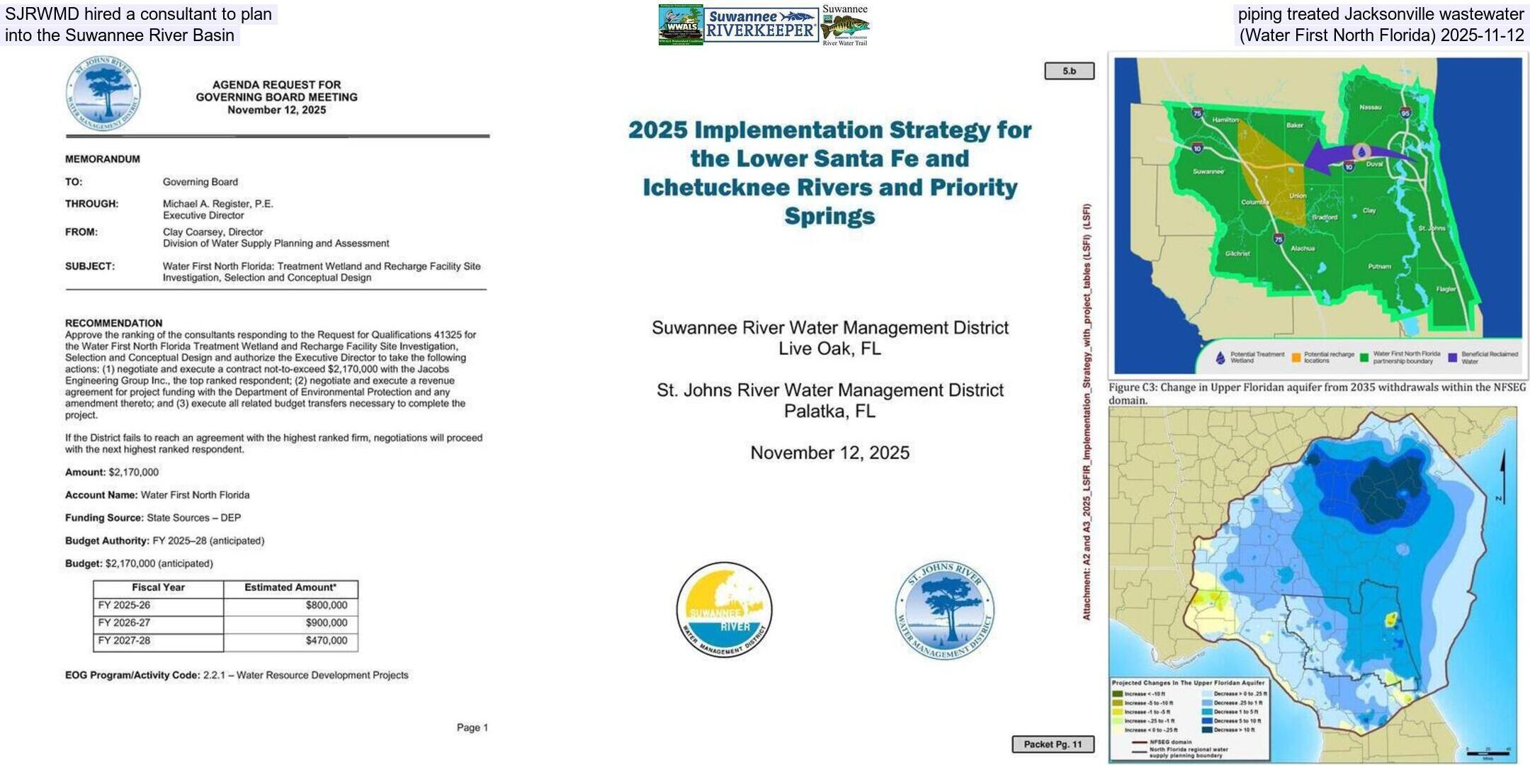 SJRWMD hired a consultant to plan piping treated Jacksonville wastewater into the Suwannee River Basin (Water First North Florida) 2025-11-12