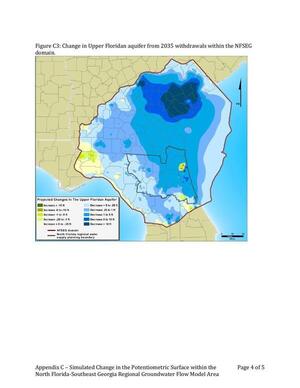 [Figure C3: Change in Upper Floridan aquifer from 2035 withdrawals within the NFSEG domain.]