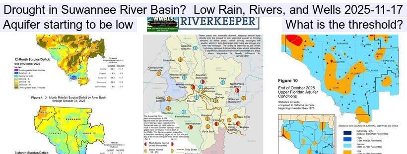 Drought in Suwannee River Basin? Low Rain, Rivers, and Wells 2025-11-17, Aquifer starting to be low, What is the threshold?