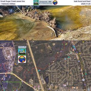 [Small Sugar Creek sewer line leak found and fixed --Valdosta Utilities, 2025-11-20]