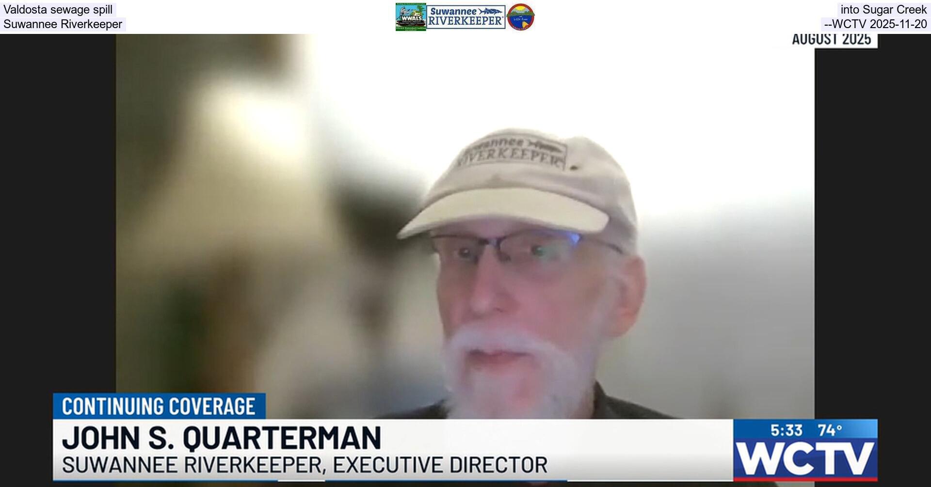 [Valdosta sewage spill into Sugar Creek, Suwannee Riverkeeper --WCTV 2025-11-20]