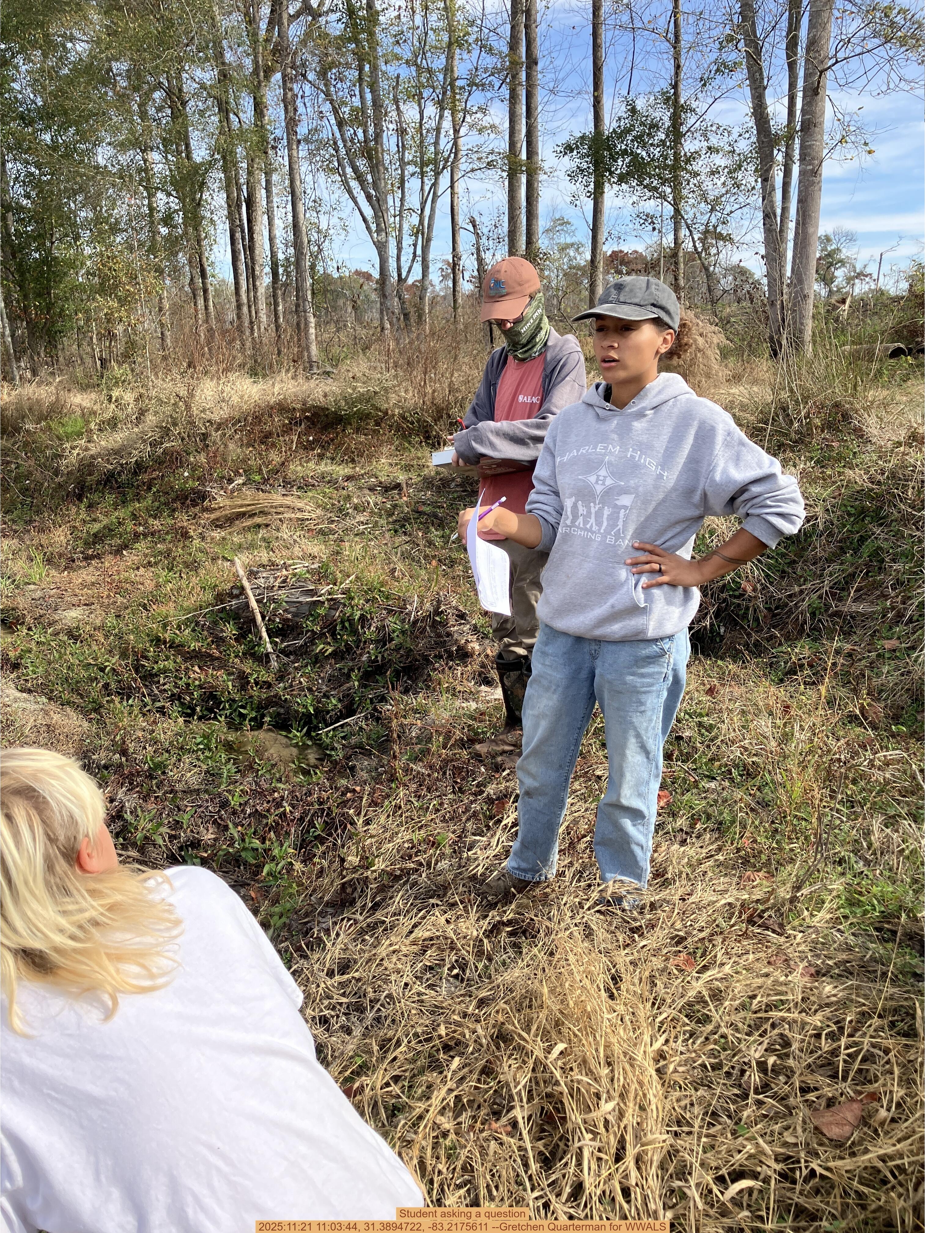 Student asking a question, 2025:11:21 11:03:44, 31.3894722, -83.2175611 --Gretchen Quarterman for WWALS