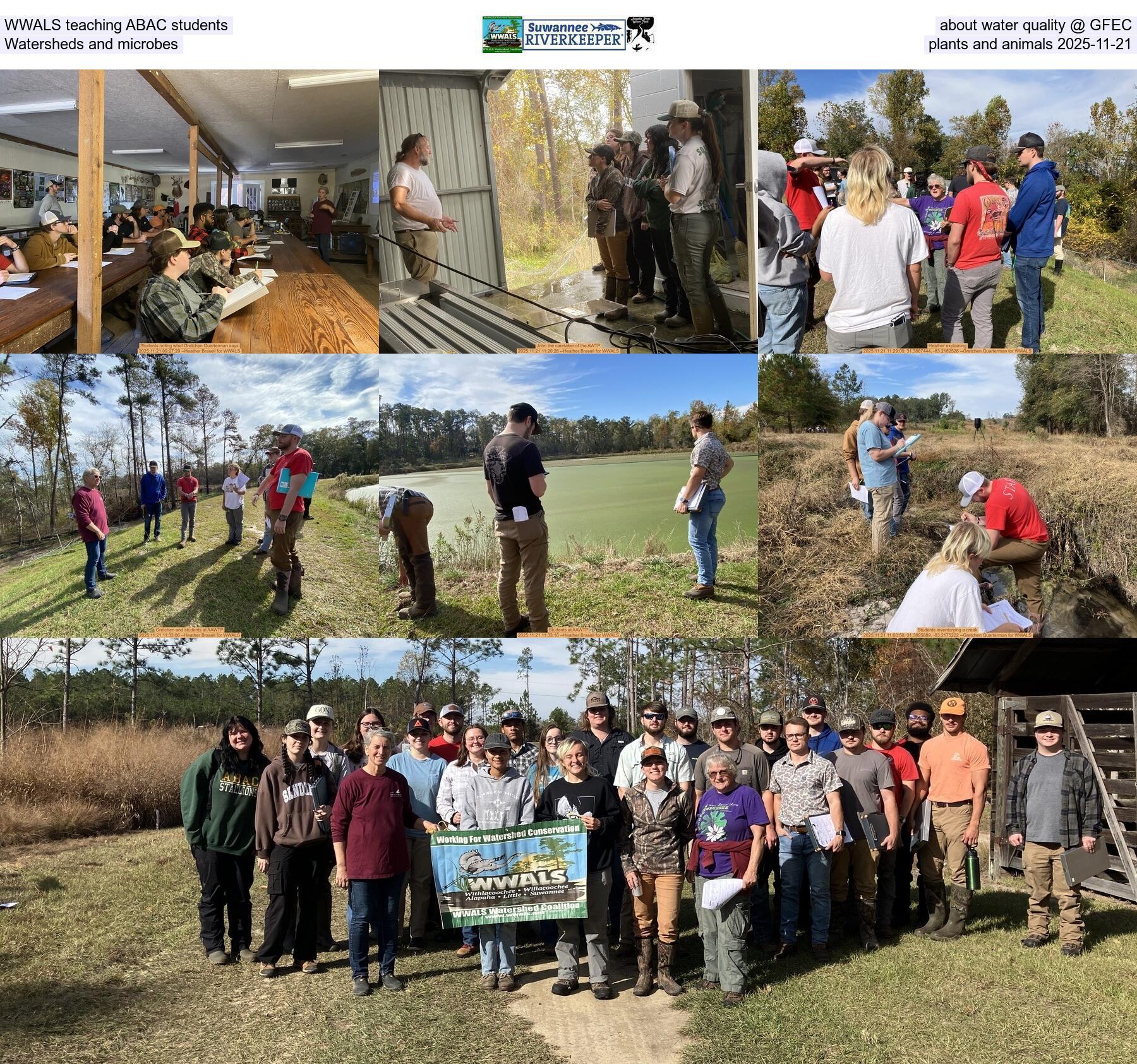 WWALS teaching ABAC students about water quality @ GFEC, Watersheds and microbes, plants and animals 2025-11-21