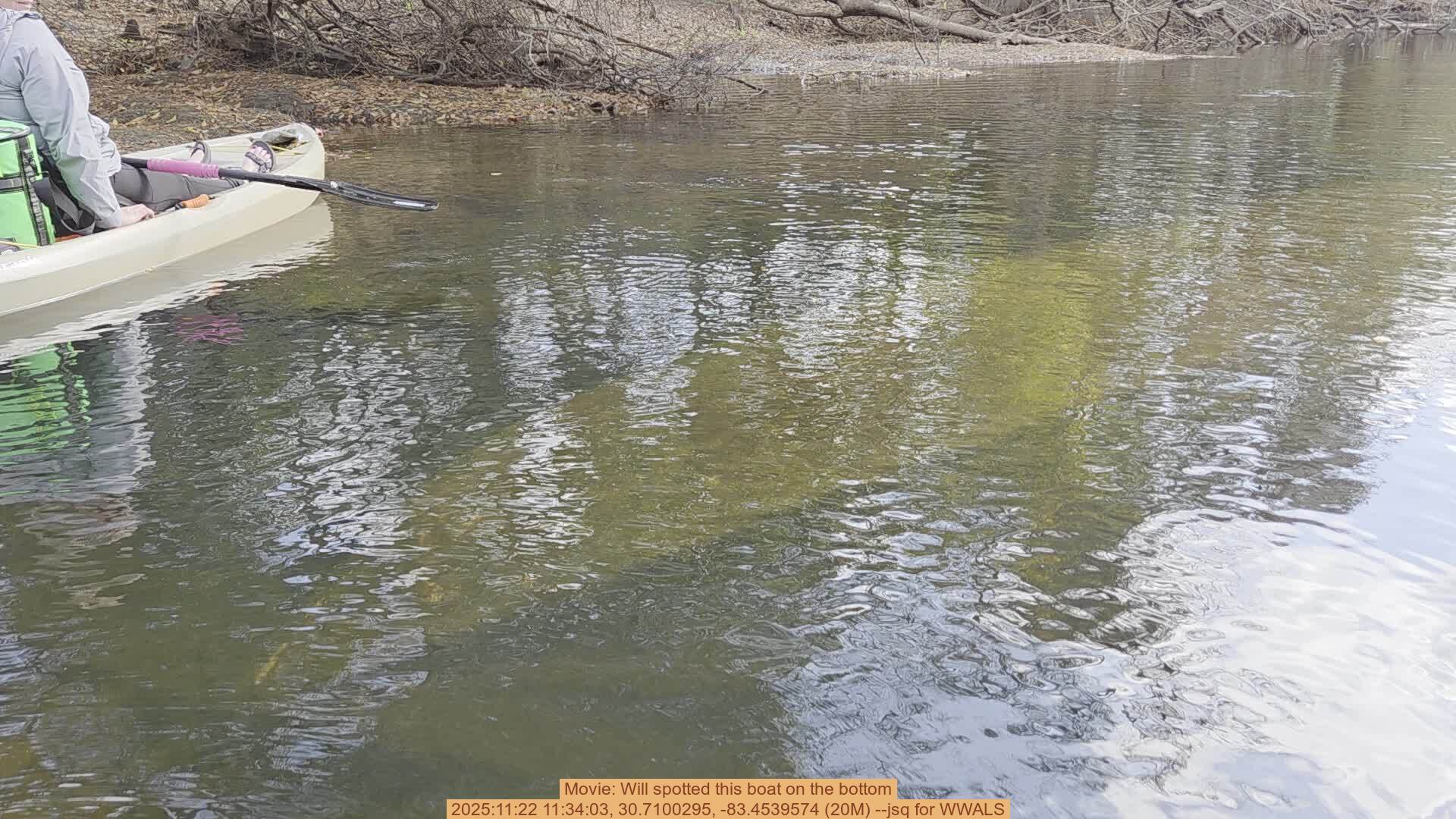 Movie: Will spotted this boat on the bottom, 2025:11:22 11:34:03, 30.7100295, -83.4539574 (20M) --jsq for WWALS