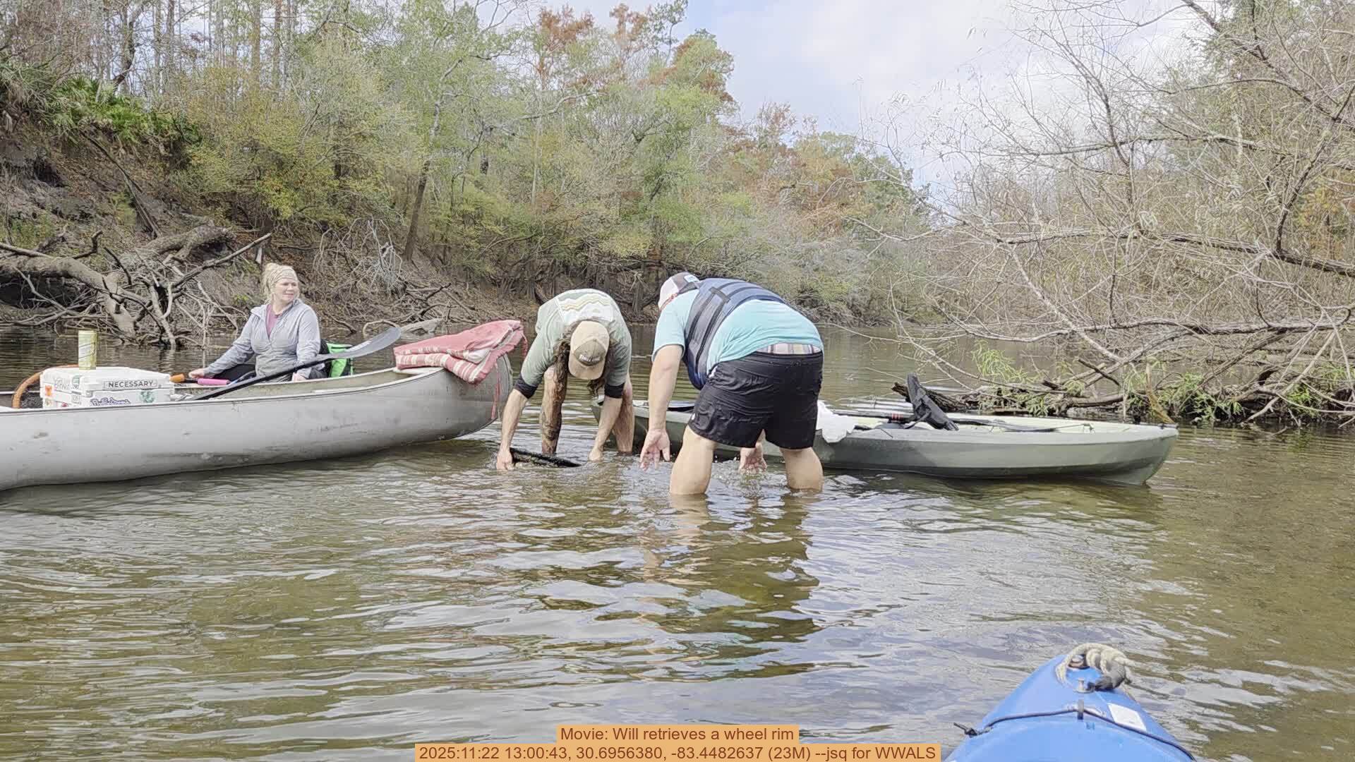 Movie: Will retrieves a wheel rim, 2025:11:22 13:00:43, 30.6956380, -83.4482637 (23M) --jsq for WWALS