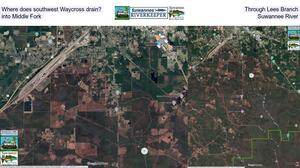 [Where does southwest Waycross drain? Through Lees Branch, into Middle Fork, Suwannee River]