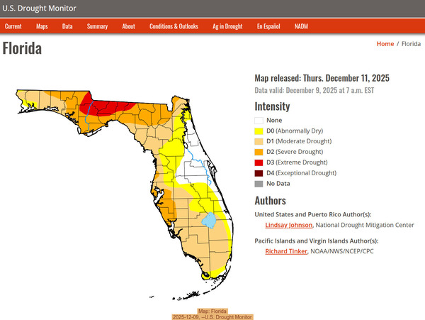 [Map: Florida, 2025-12-09, --U.S. Drought Monitor]