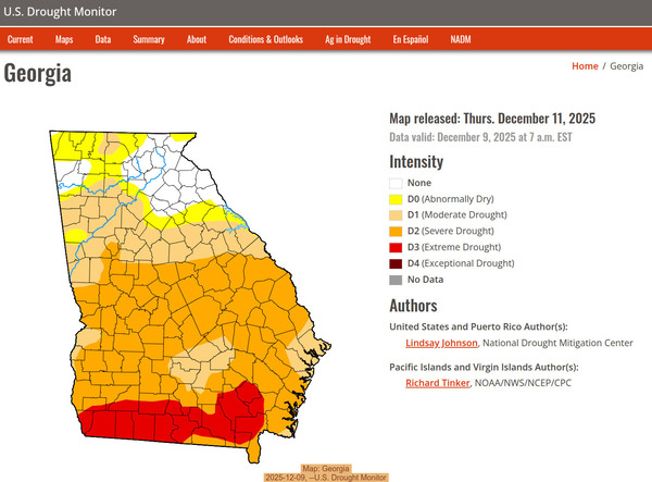 [Map: Georgia, 2025-12-09, --U.S. Drought Monitor]