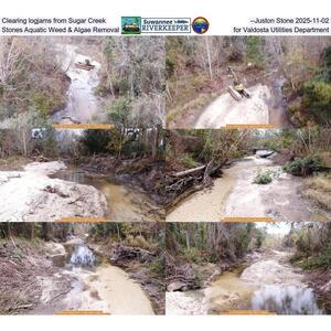 [Clearing logjams from Sugar Creek --Juston Stone 2025-11-02, Stones Aquatic Weed & Algae Removal, for Valdosta Utilities Department]