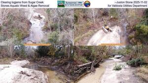 [Clearing logjams from Sugar Creek --Juston Stone 2025-11-02, Stones Aquatic Weed & Algae Removal, for Valdosta Utilities Department]