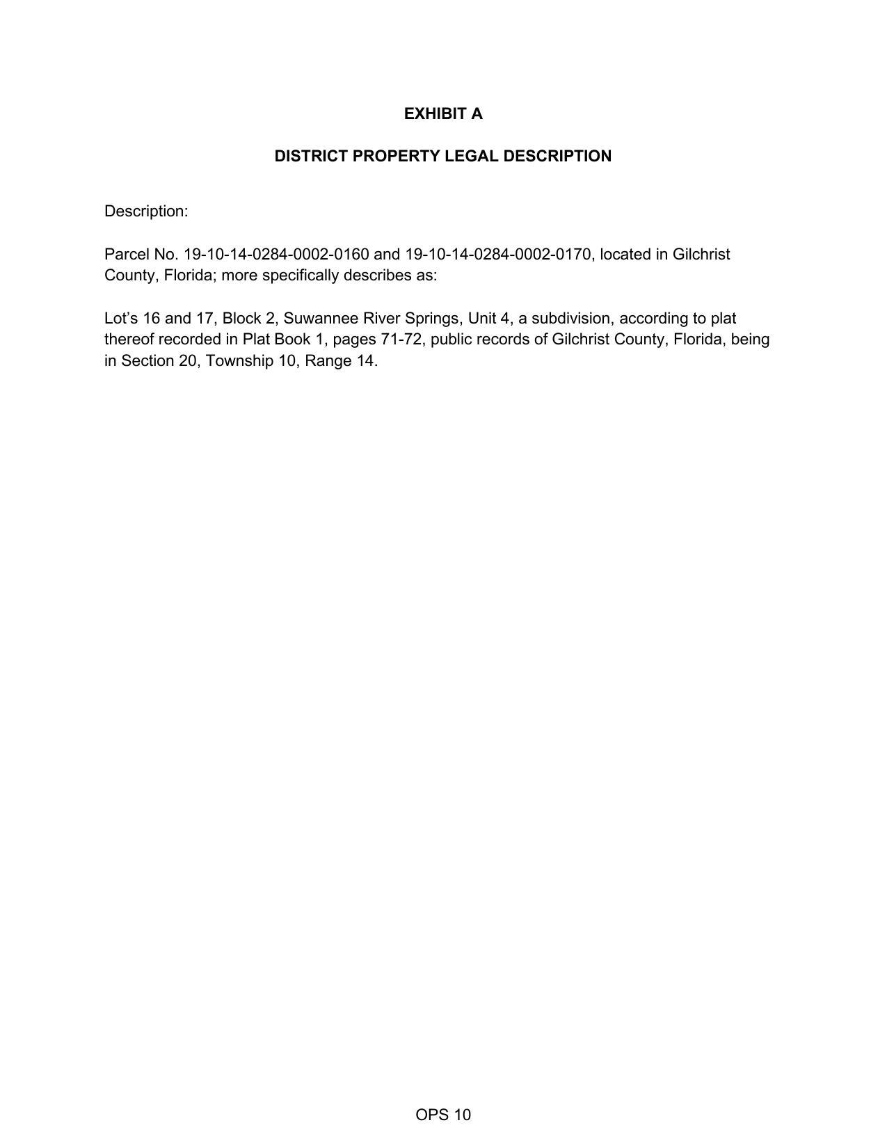 DISTRICT PROPERTY LEGAL DESCRIPTION