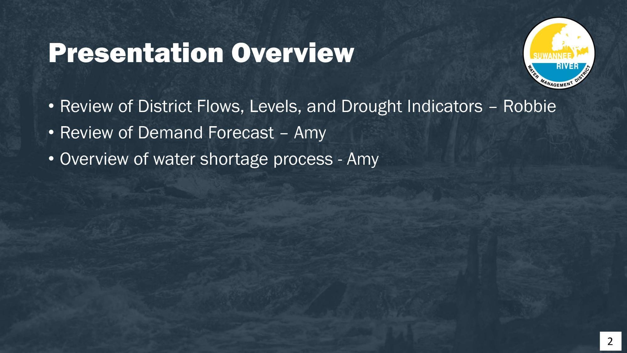 Presentation Overview, 2025-12-09 --Amy Brown @ SRWMD