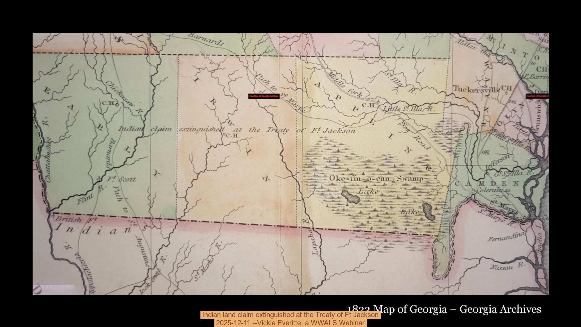 Indian land claim extinguished at the Treaty of Ft Jackson, 2025-12-11 --Vickie Everitte, a WWALS Webinar