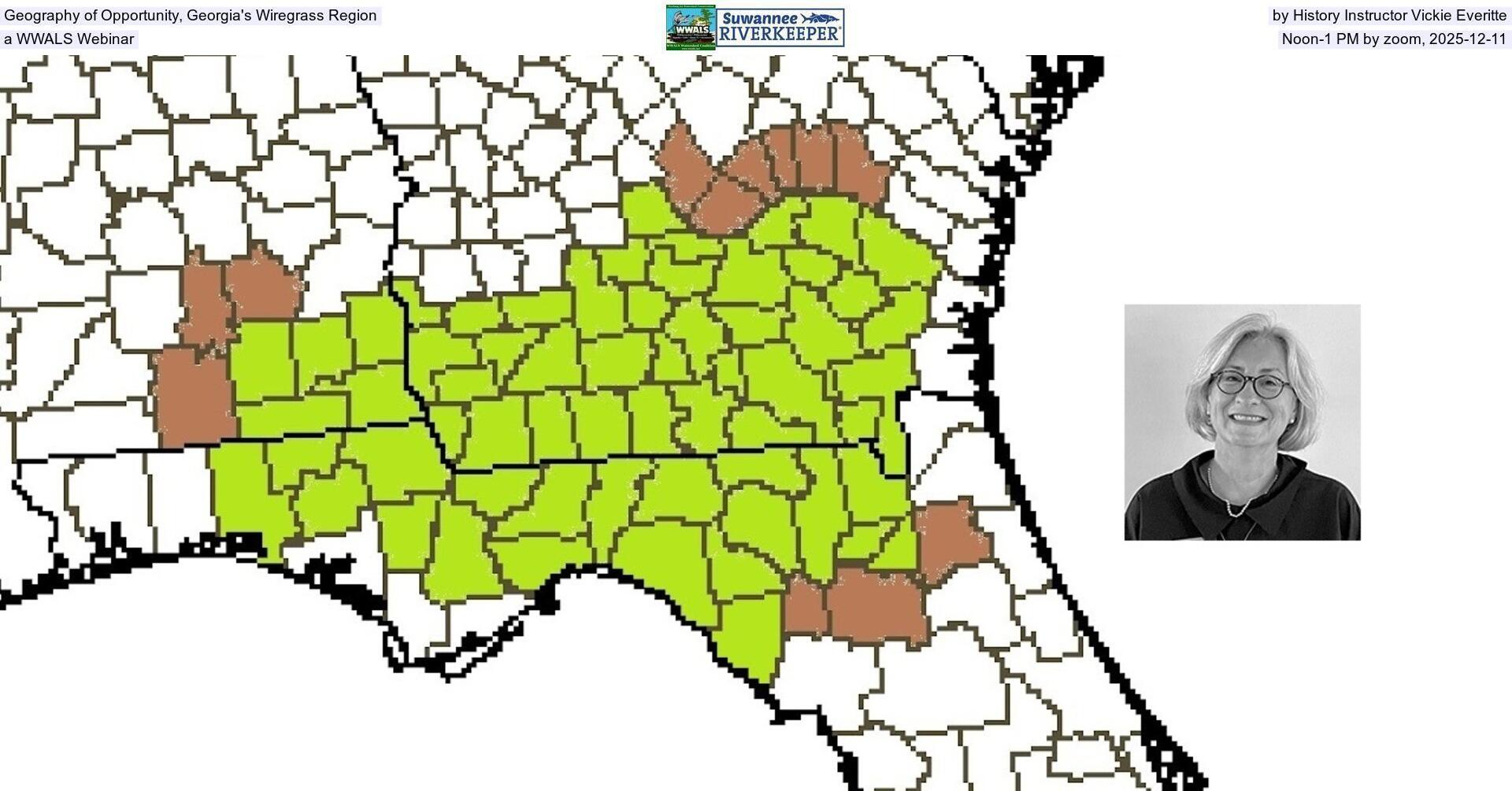 [Geography of Opportunity in Georgia's Wiregrass Region, by History Instructor Vickie Everitte, a WWALS Webinar, Noon-1 PM by zoom, 2025-12-11]