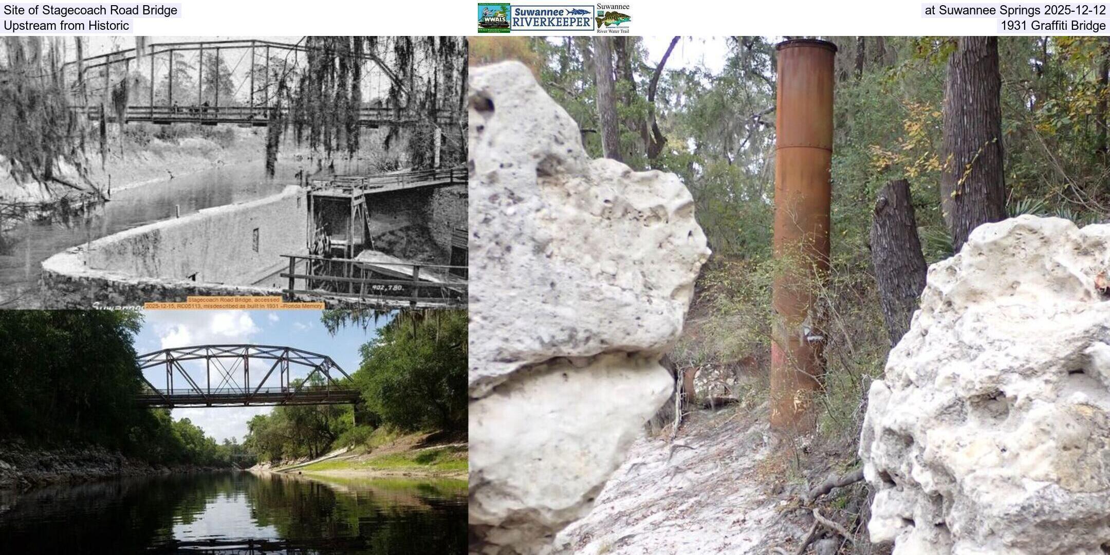 Site of Stagecoach Road Bridge at Suwannee Springs 2025-12-12, Upstream from Historic 1931 Graffiti Bridge