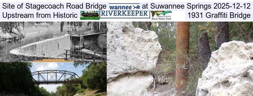 Site of Stagecoach Road Bridge at Suwannee Springs 2025-12-12, Upstream from Historic 1931 Graffiti Bridge