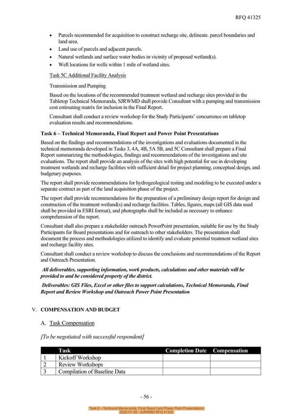 Task 6 – Technical Memoranda, Final Report and Power Point Presentations, 2025-07-28 --SJRWMD RFQ 41325
